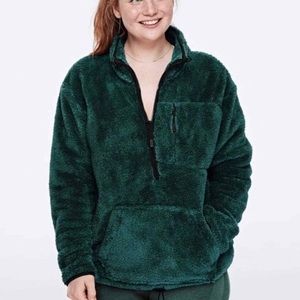 Victoria Secret Pink Oversized Teddy Half-Zip in Forest Green